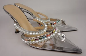 MACH & MACH Diamond Of Elizabeth Imitation Pearl Pointed Toe Mule Silver Size 36 - Picture 1 of 6