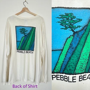 T-shirt vintage PEBBLE BEACH HAWAII SURF SHIRT T-shirt logo spiaggia manica lunga bianca uomo XL - Foto 1 di 12