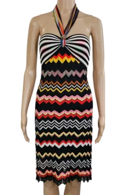 Vestido MISSONI Negro Multicolor Chevron Rayas Tejido Halter/Sin Tirantes 40/4 EE. UU. Foto 1 de 4