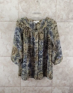Camisa túnica manga 3/4 transparente de leopardo floral con botones delanteros talla M - Imagen 1 de 7