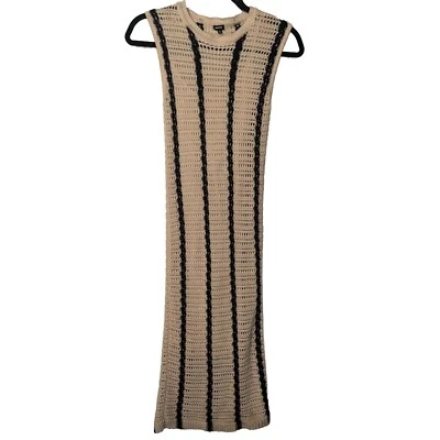 Vestido sin mangas Monrow Midi Crochet tejido abierto cubierta crema negro rayas talla XS Foto 1 de 4