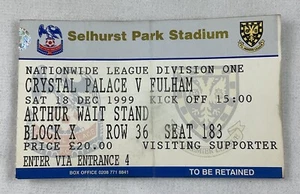 EFB 1999 12/18 Crystal Palace v Fulham Football (Soccer) Ticket - Picture 1 of 2