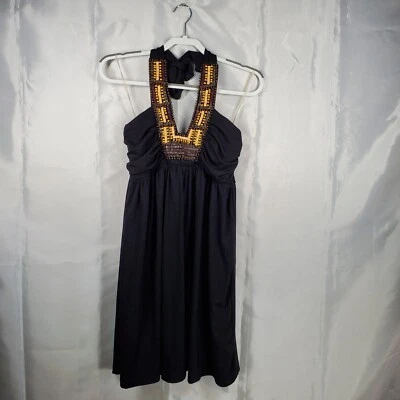 Nuevo con etiquetas Vestido Bongo Halter Marrón Amarillo Cuentas de Madera Negro Playa Mameluco Wms Talla L Foto 1 de 4