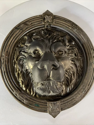 Vintage Brass Lion Head Door Knocker Hand Made Large 8" Mansion Cottage Lodge Cover