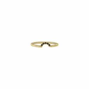 14K Gold 0.05 Ct. Black Lab-Created Diamond Arc Design Minimalist Ring - Picture 1 of 1