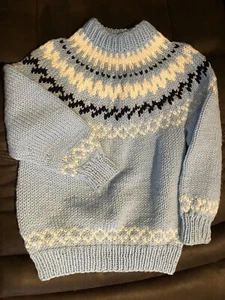 Hand knit childs vintage sweater M blue and white - Picture 1 of 4
