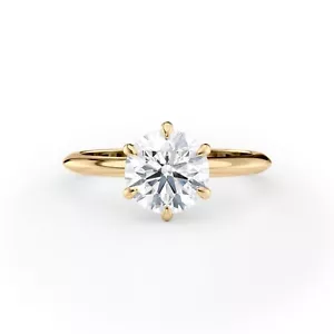 1.50ct Round Lab Grown Diamond Engagement Ring E VVS2 14k Gold 6 Prong - Picture 1 of 9