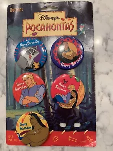 Walt Disney Pocahontas Happy Birthday Buttons Pins Set Of 5 John Smith Meeko - Picture 1 of 9