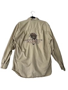 CUTTER & BUCK Mens Shirt Tan Button Down Fishing Embroidered Logo Size Medium - Picture 1 of 4
