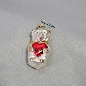 Vintage Teddy Bear Holding Heart Blown Glass Christmas Ornament West Germany - Picture 1 of 6
