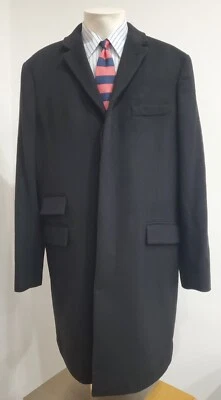 J Crew Overcoat Men 46R Black wool Cashmere Trench Lined - Image 1 of 4