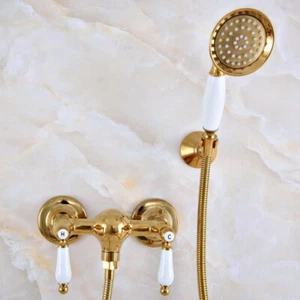 Gold Color Brass Wall Mounted Bathroom Hand Held Shower Faucet Mixer Tap mna986 - Picture 1 of 8