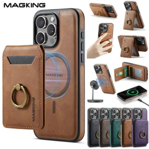 MagSafe Case For iPhone 12 13 14 15 16 with Magnetic Leather Wallet + Metal Ring - Zdjęcie 1 z 149
