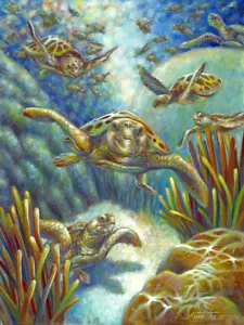 loggerhead sea turtle tropical seascape coral reef ceramic tile mural backsplash - Picture 1 of 8