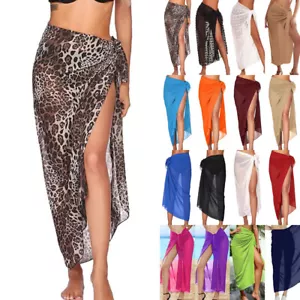 Ladies Bikini Cover Up Swimwear Long Skirt Chiffon Summer Beach Sarong Dress Top - Picture 1 of 46