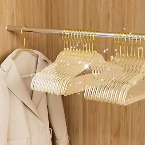 50 Stück Klar Kunststoff Kleiderbügel mit Gold Glitzer, Acryl, Ultra Slim, Platzsparend - Bild 1 von 12