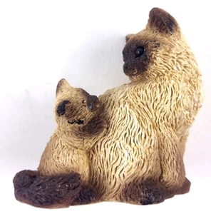 Vintage Siamese Mama Cat and Kitten Figurine Stone Critter Littles 1993 USA Made - Bild 1 von 6