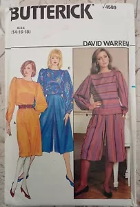 Vestido Top BUTTERICK 4589 Patrón De Colección Años 80 David Warren SIN CORTAR Talla 14-18 Culottes - Imagen 1 de 7
