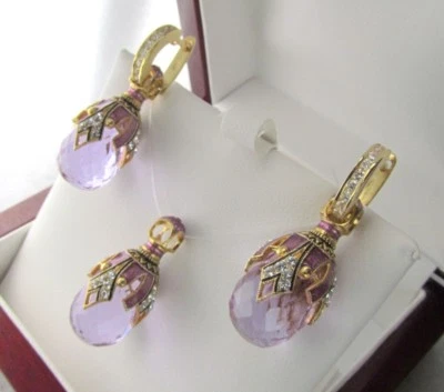 ALEXANDRITE EARRINGS & PENDANT SET HANDMADE RUSSIAN SOLID STERLING SILVER 925  - Image 1 of 4