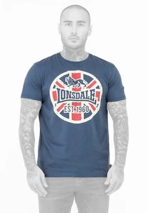 Lonsdale T-Shirt Lunklet Classic Vintage Logo Lion Blue White Red 100% Cotton - Picture 1 of 6