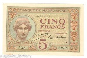 5 Francs Madagascar P-35-2 de 1937 a 1947 SPL ( 204 ) - Imagen 1 de 2