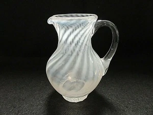 Footed White/Clear Opalescent Swirl Creamer - Picture 1 of 12