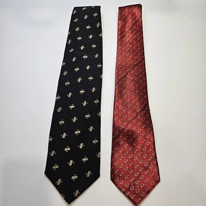 Armani Collezioni Tie x2 Black Silk Red Polyester Designer Luxury Paisley Divide - Picture 1 of 7