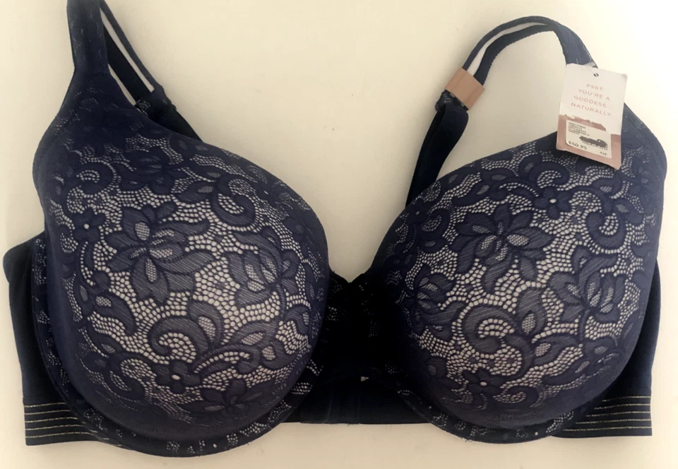 NUEVO CON ETIQUETAS 42F CACIQUE 4932 Azul Marino MODERNO ENCAJE Ligeramente Forrado Camiseta Sujetador con Aros Foto 1 de 4