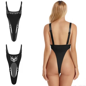 Damen Body Festival Nachtwäsche Aushöhlen Turnanzug Teddy Bikini Print Sling - Bild 1 von 27