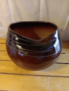 Mundgeblasene Kunstglasschale - braune und goldfarbene Streifen, signiert / datiert - Bild 1 von 9