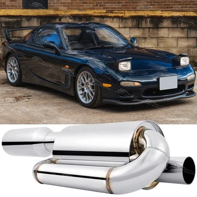 For Mazda RX-7 RX-8 Chrome 2.5" Inlet 4" Outlet Twin Loop Exhaust Tip Muffler - Image 1 of 4