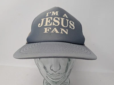 Vintage Jesus Hat Cap Snap Back Gray Mesh Trucker Speedway Mens 80s - Image 1 of 4