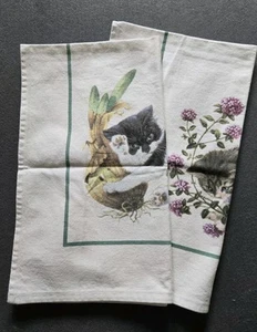 Juego de 2 nuevas toallas de cocina de pantalla de seda 100 % algodón con codo de violinista gatos gatitos - Imagen 1 de 6