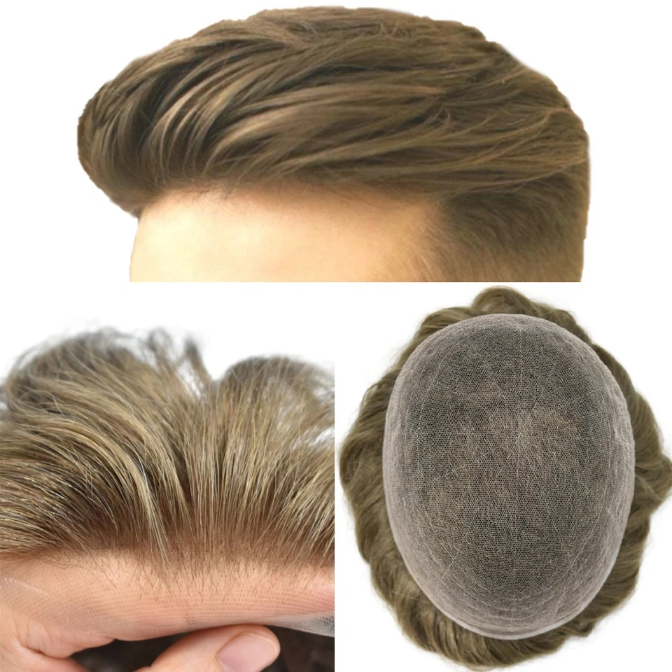 Peluca de encaje suizo Toupee sistema de cabello humano de encaje francés completo para hombre Foto 1 de 4