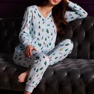 Neu mit Etikett Kate Spade Henley Jogginghose Ski Motiv Pyjama Set Größe M - Bild 1 von 9