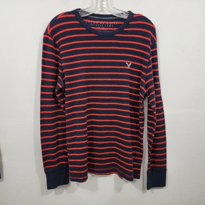 American Eagle Thermal Knit Long-Sleeve Shirt Vintage Fit Red Navy Stripe Size M - Image 1 of 4