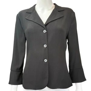Armani Collezioni Womens Black Button-Down Blazer Jacket Sz10 Acetate/Silk Italy - Picture 1 of 11