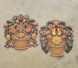 Vtg 1966 Syroco Wall Plaque Flower Fruit Woven Baskets Flowers Grapes MCM USA - Picture 1 of 11