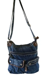 Womens 90s Vintage Denim Purse Shoulder Zip Top - Picture 1 of 8