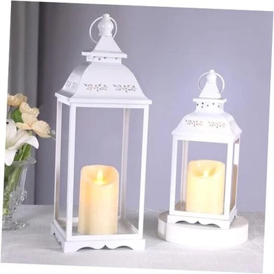 2 Pack Lanterns Decorative Indoor Farmhouse Outdoor Lantern for 17"&12" White - Image 1 of 4