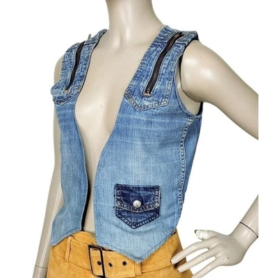 Chaleco vaquero boho occidental abierto cremalleras de hombro de mezclilla cruda vintage años 60 70 festival Foto 1 de 4