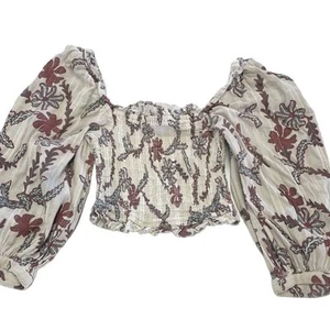 Joie Shirt Womens XX Small White Floral Bension Printed Top Puff Sleeve Cropped - Picture 1 of 10