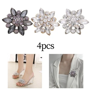 4Pcs Fashion Rhinestone Buttons Flat Back Clothing Accessories Brooches - Picture 1 of 15