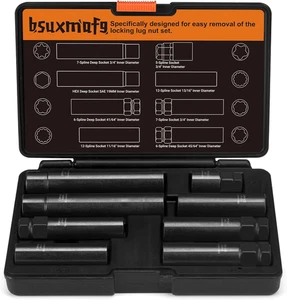 Kit rimozione blocco ruota 8 pezzi Master Key Set per rimuovere facilmente spline = stile esagonale - Foto 1 di 7