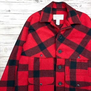 FILSON Wool Hunting Jacket Excellent Condition Red Black Buffalo Check 42 XL - Picture 1 of 10