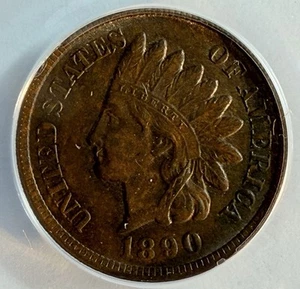 1890 1c Indian Head Cent - ANACS MS 60 BRN - Great Coin - (5021) - Picture 1 of 6