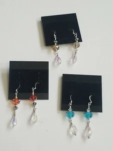 Women's Handmade or Handcrafted lot of 3 set Silver Tone Cryst Dangle Earrings - Picture 1 of 6