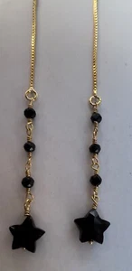 Schöne echte Onyx Stein ~ 14KT vergoldete Messing Stern Gewinde Ohrringe - Bild 1 von 5