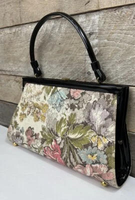 Vintage Structured Floral Tapestry Handbag Rockabilly Classic Sunday Purse 💐 - Image 1 of 4