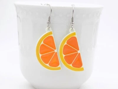 Nuevos Pendientes Rebanadas Naranja Frutal - Joyería Temática Alimentaria - Regalo para Chef Line Cook Foto 1 de 4